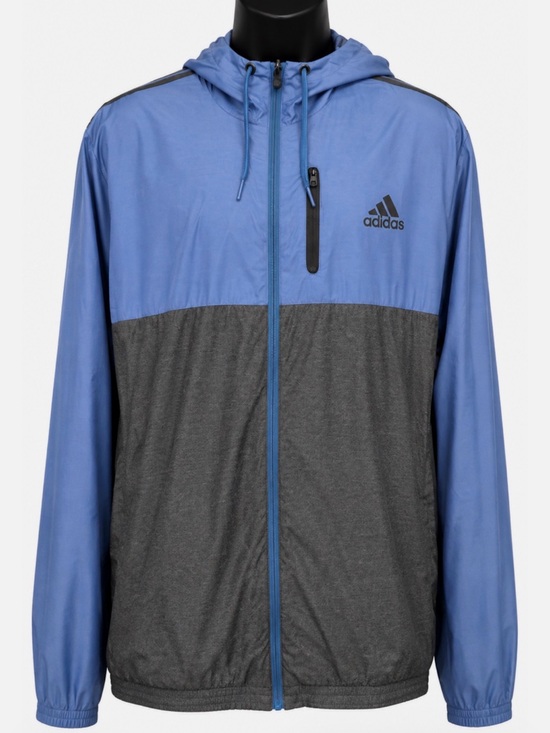 Other - Adidas Mens XL Full Zip Hooded Windbreaker Jacket Blue Grey Colorblock